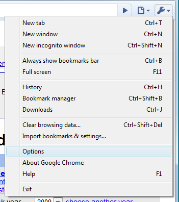 Chrome Cookies - Tools > Options