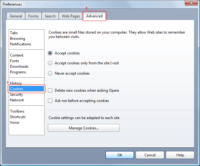 Opera Cookies - Advanced > cookies